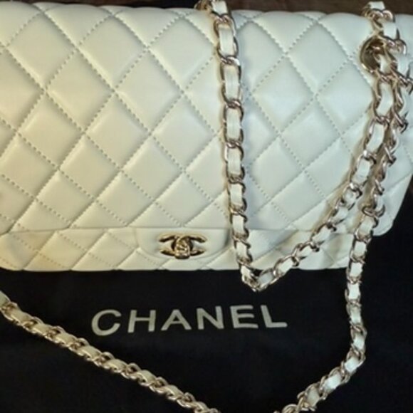 Chanel Cream Caviar Leather Classic Jumbo Double Flap Bag - Picture 12 of 13